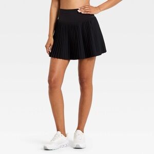 {JoyLab} Black Wide Waist Band Mini Accordion Pleated Pull On Skort Shorts